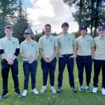 The Sequim boys golf team is the defending Olympic League state champion. The boys won their first match of the year last weekend. From left are Dominic Riccobene, Ben Sweet, Pryce Glasser, Cole Smithson, Lars Wiker and Zack Thompson. (Photo courtesy of Sean OMera)