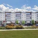 An artists rendition of the Anian Shores development in downtown Port Angeles minus a seventh story expected to be added in the final project. (Eric Dupar)