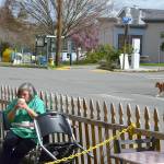 Kelly Toy of Port Townsend sips a beverage Tuesday afternoon at the Seal Dog Coffee-Uptown Pub streatery on Lawrence Street. The Port Townsend City Council is considering making the pandemic-spurred streatery program permanent. (Diane Urbani de la Paz/Peninsula Daily News)