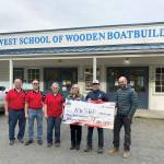 From left are Elks board chair Jerry Lucas, Elks officers Jim Aman and Shirlee Beck, Elks veteran chair Rita Frangione, VetCorps peer specialist Antonio Romero and boatbuilding instructor Tucker Piontek. (Courtesy photo)
