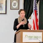 Dr. Allison Berry speaks Tuesday morning during the Port Angeles Business Association meeting. (Ken Park/Peninsula Daily News)