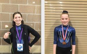 Klahhane Gymnastics gymnasts Scarlett Sullivan, left, and Mariah Traband qualified for the USA Gymnastics Region 2 meet later this month.