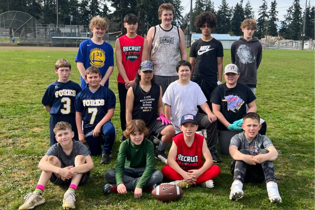 Olympic Peninsula kids selected for the Future Stars Bowl in Dallas include, from left top row RB Brayden Wopperer, WR Oliver Martinez, DL Rily Pippin, safety Tucker Swain and WR Austin Klimp. From left, middle row, are WR Cyrus Politte, OL Landon Thomas, RB Dominik Johnson, OL Logan Harris and DL Easton Prchal. From left, bottom row, are RB Cannon Free, DB Boe Horejsi, QB Carson Waddell, QB Landon Eastman. Not in the picture are DB Tannon Gaydeski, LB Dylan Mann, DL Charles Halttunen Jr., WR Noah Foster, OL Kenny Daman, WR Alex Salanoa, WR Jonis Salanoa and WR Daniel Salanoa.