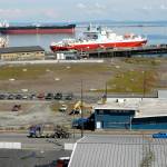 A parcel of land where the former Peninsula Plywood mill once stood, shown on Thursday, is slated for development into a Marine Trades Center on the Port Angeles waterfront. (Keith Thorpe/Peninsula Daily News)
