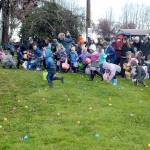 Children burst from the starting area in search if treat-filled plastic eggs during Saturdays 44th annual KONP Easter Egg Hunt at the Clallam County Fairgrounds in Port Angeles. Hundreds of children and their parents took part in the event, which also featured a visit from the Easter Bunny and a drawing for prizes. (Keith Thorpe/Peninsula Daily News)
