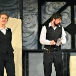 Nellie Bly (Maggie Jo Bulkley) and Phileas Fogg (Brendan Chambers) engage in global travel  real and imagined  in Around the World in Less Than 80 Days, now playing at Key City Public Theatre in Port Townsend. (Diane Urbani de la Paz/Peninsula Daily News)