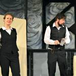 Nellie Bly (Maggie Jo Bulkley) and Phileas Fogg (Brendan Chambers) engage in global travel  real and imagined  in Around the World in Less Than 80 Days, now playing at Key City Public Theatre in Port Townsend. (Diane Urbani de la Paz/Peninsula Daily News)