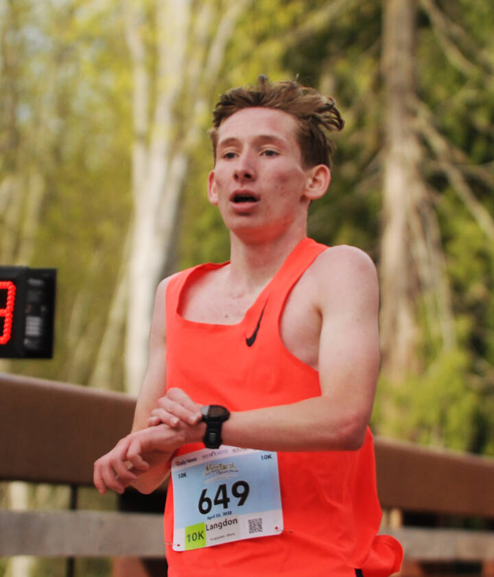Langdon Larson of Port Angeles, a distance runner for the Roughriders track team, won the mens 10K at the Sequim Railroad Run on Saturday. (Michael Dashiell/Olympic Peninsula News Group)