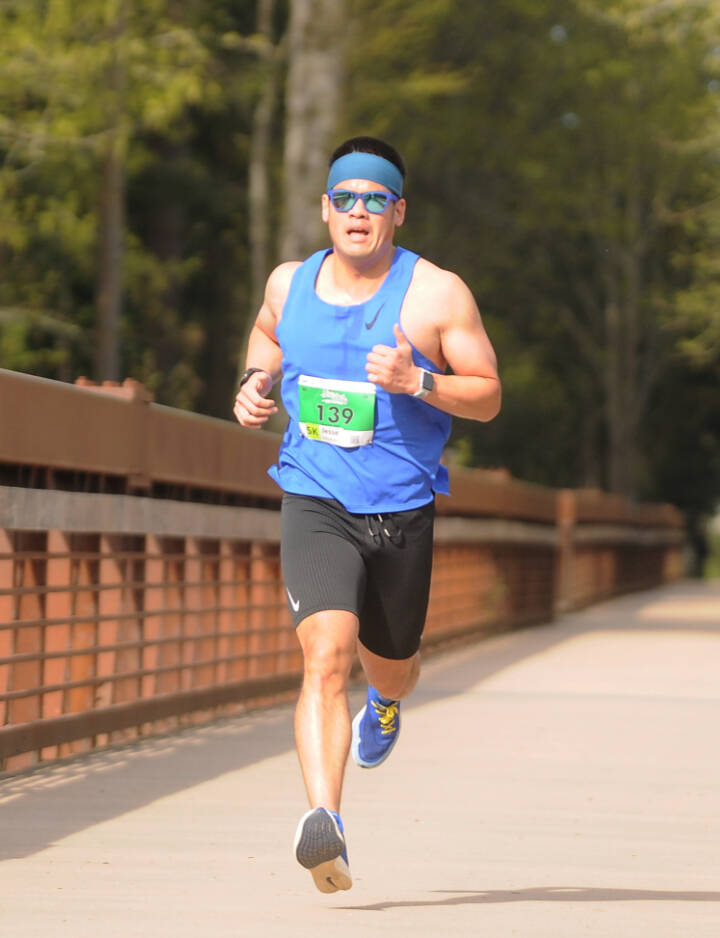 Jesse Tsai of Brier won the mens 5K at the Sequim Railroad Run on Sunday. (Michael Dashiel/Olympic Peninsula News Group)