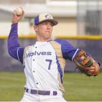 Sequims Connor Bear throws a pitch against North Mason on Monday. Bear and teammate Ricky Jennings combined to throw a one-hitter in a 5-1 win. (Michael Dashiell/Olympic Peninsula News Group)