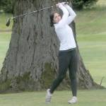 Port Angeles Piper Williams tees off on the first hole on Thursday at Peninsula Golf Club in Port Angeles.
Keith Thorpe/Peninsula Daily News