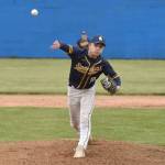 Forks Logan Olson pitches a shutout against Ilwaco in the Southwest 2B district tournament Friday. Olson finished with nine strikeouts in a 7-0 win. (Jordan Nailon/Longview Daily News)