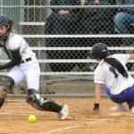 Port Angeles catcher Zoe Smithson, left, was named the Olympic League MVP for the second year in a row. At right is Sequims Taylee Rome, who made the all-league second team. (Keith Thorpe/Peninsula Daily News)