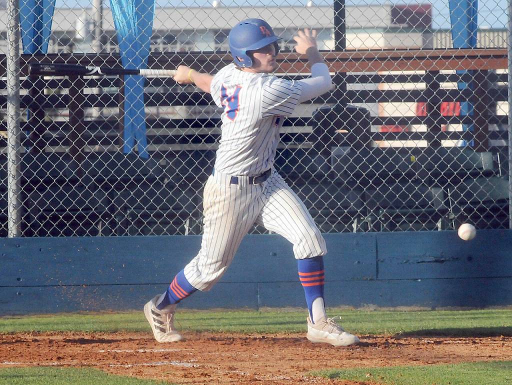 Lefties designated hitter John Pfeffer bats in the second inning against the Northwest Honkers on Friday evening in Port Angeles. (Keith Thorpe/Peninsula Daily News)