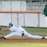 Lefties first baseman Hunter Kirkpatrick stretches long to make the catch, beating Northwests Noah Christiansen to the bag on Friday at Port Angeles Civic Field. (Keith Thorpe/Peninsula Daily News)