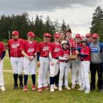 Olympic Junior Babe Ruth regular season champions Local 155. From left, Chris Jaynes, Lance Moore, Bryant Perry, Bryce Deleon, Ian Smithson, Brian Belbin, Brady Rudd, Carson Waddell, Cole Beeman, Alex Angevine, Jaron Tolliver, Alik Ross, coach Madox Pangaro, coach Brady Shimko and coach Mike Mudd. Not in the photo are coaches Kelly Perry, Tanner Bray and Seth Scofield. (Courtesy photo)