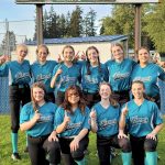 Kiwanis claimed the North Olympic Baseball and Softball 16U softball title Wednesday night with a 9-4 win over KONP. Team members are, back row from left, Kiana Grippo, Becca Manson, Maryrose Halberg, Hannah Hairell, Mya Hartman, Angelica Sullivan, front row Abby Rudd, Natalie Thompson, Lily Thomas, Kennedy Rognlien and catcher Alexis Perry lying down. Kiwanis is coached by Christine Halberg, Casey Rudd and Hannah Hairell.