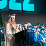 Chimacum Valedictorian Eugenia Phillips-Frank addresses her 54 fellow graduates during a commencement on Saturday at McCurdy Pavilion at Fort Worden State Park. (Steve Mullensky/for Peninsula Daily News)