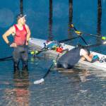 Team Imua members Thiago Silva, left, and Connor Jones, from Mill Valley, CA. pause to reflect on their 70-mile overnight row from Tacoma to Port Townsend to win the annual Seventy48 race for non-motorized watercraft. (Steve Mullensky/for Peninsula Daily News)