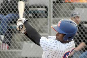 Keith Thorpe/Peninsula Daily News
Lefties second baseman Kemet Brown bats in the first inning against Bend on Thursday in Port Angeles.