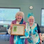 Mary Bell, left and Lora Brabant. Bell was honored with the Clallam County School Retirees Association Community Service Award.