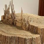 Tree stumps made of cardboard and other creations by Karne Rudd are on view at the Jefferson Museum of Art & History.