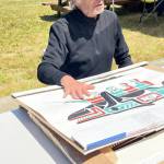 Bruce Colfax was one of many Makah who worked at the Ozette excavation that ran for 11 years starting in 1970. Colfax, an artist whose wood carvings, sculpture and prints belong in private and public collections across the country, is a former member of the Makah Cultural & Research Center board of trustees whose role it is to protect the artifacts found at the site. (Paula Hunt/Peninsula Daily News)