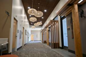A hallway at the Jamestown SKlallam Tribes Healing Clinic at 526 S. Ninth Ave. leads to several meeting rooms, where patients with opioid-use disorder (OUD) treatment receive counseling. The facility officially opens today. (Michael Dashiell/Olympic Peninsula News Group)
