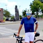 Cyclist Pete Lietz stops in Port Angeles on Monday as he neared the end of his more than 6,000-mile bike ride across the continental U.S. Lietz said the COVID-19 pandemic motivated him to follow through on something hed only thought about, and hes using the opportunity to raise money for mens health. (Peter Segall / Peninsula Daily News)