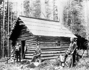 Lt to Rt:   Unidentified man, George Venerable Smith-seated, Ione Tomlinson 
North Olympic History Center