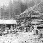 North Olympic History Center

A two story log cabin being built.  One man, four women and five children (Unidentified) are shown.  A smaller log cabin is beside the cabin under construction.