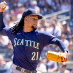 Seattle Mariners starting pitcher Luis Castillo delivers against the New York Yankees in the first inning of a baseball game, Wednesday, Aug. 3, 2022, in New York. (AP Photo/Mary Altaffer)