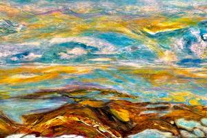 Sally Pfaffs acrylic landscapes are on view at the Port Townsend Gallery.