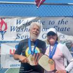 Port Angeles pickleballer Steve Bennett achieved a rare feat at the Washington State Senior Games in Lacey last weekend. Bennett won three gold medals in his three pickleball events in the ages 75 to 79 bracket, including mixed doubles with Jane Meadows of Redmond.