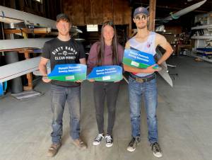 Courtesy photo
Zach Gavin, Ella Ventura and Harrison Fulton received their "graduation blades" from the Olympic Peninsula Rowing Association last week.