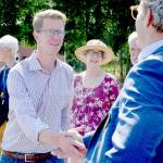 U.S. Rep. Derek Kilmer, a Democrat representing Washingtons 6th Congressional District, shakes hands with Chimacum School District Superintendent Scott Mauk in Port Hadlock on Wednesday. Kilmer visited the sites of two sewer projects his office is working on securing federal funding for. (Peter Segall / Peninsula Daily News)