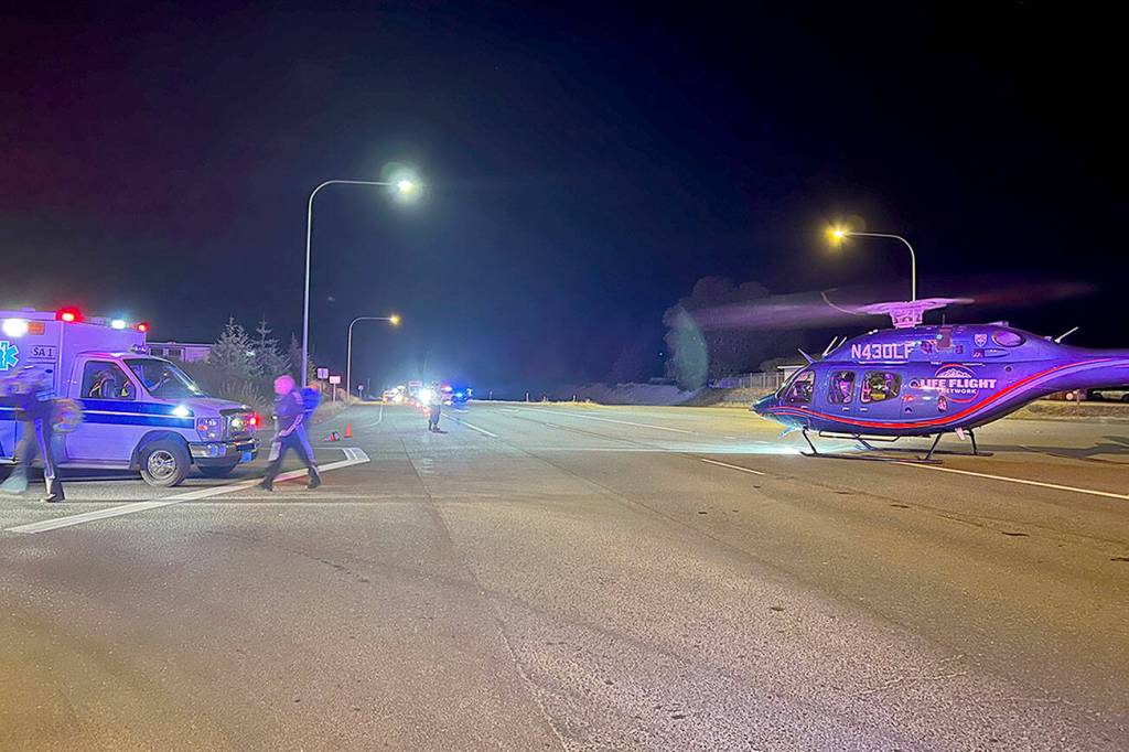 The Clallam County Sheriff's Office provided this photograph of the scene on U.S. Highway 101 after a wreck on Blue Mountain Road east of Port Angeles.