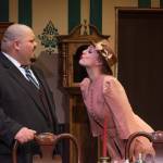 Merrin Packer as Elaine Parker leans in for a kiss from self-absorbed Mortimer Brewster, played by Mario Arruda, in Olympic Theatre Arts upcoming Arsenic and Old Lace. (Emily Matthiessen/Olympic Peninsula News Group)