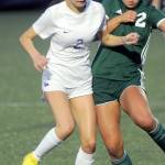 KEITH THORPE/PENINSULA DAILY NEWS Sequims Mikiah Winter, left, squares off with Port Angeles Piper Williams on Thursday in Port Angeles.