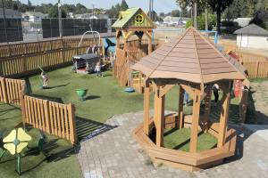 KEITH THORPE/PENINSULA DAILY NEWS
The Dream Playground at Erickson Playfield in Port Angeles, shown on Wednesday, will be closed starting today through Sunday for maintenance, including replacement of a torn section of play surface and installation of donor-sponsored bricks around the gazebo.