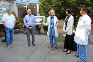 Jefferson Healthcares Campus Expansion and Modernization project is explained to state Reps. Mike Chapman and Steve Tharinger, far left, earlier this week. Dr. Christine Skorberg, middle, speaks to them about the importance of an expanded obstetrics and gynecology clinic while hospital Commissioner Jill Buhler Rienstra and Dr. Asif Luqman, far right, look on. (Jefferson Healthcare)