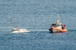 The U.S. Coast Guard and East Jefferson Fire and Rescue assisted a fishing trawler that began taking on water shortly after 3:30 p.m. Thursday in Port Townsend Bay. No more information was available Thursday afternoon. (Steve Mullensky/for Peninsula Daily News)