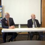 Jefferson County Sheriff candidates Detective Art Frank, left, and Sheriff Joe Nole debate. (Ken Park/Peninsula Daily News)