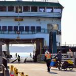 The M/V Salish, at the Port Townsend dock Thursday morning, is one of the 21 Washington State Ferries to have their names changed to celebrate the Seattle Mariners. The Salish, as long as the team stays in postseason play, will be renamed after Mariners pitcher Andres Muñoz. (Diane Urbani de la Paz/For Peninsula Daily News)