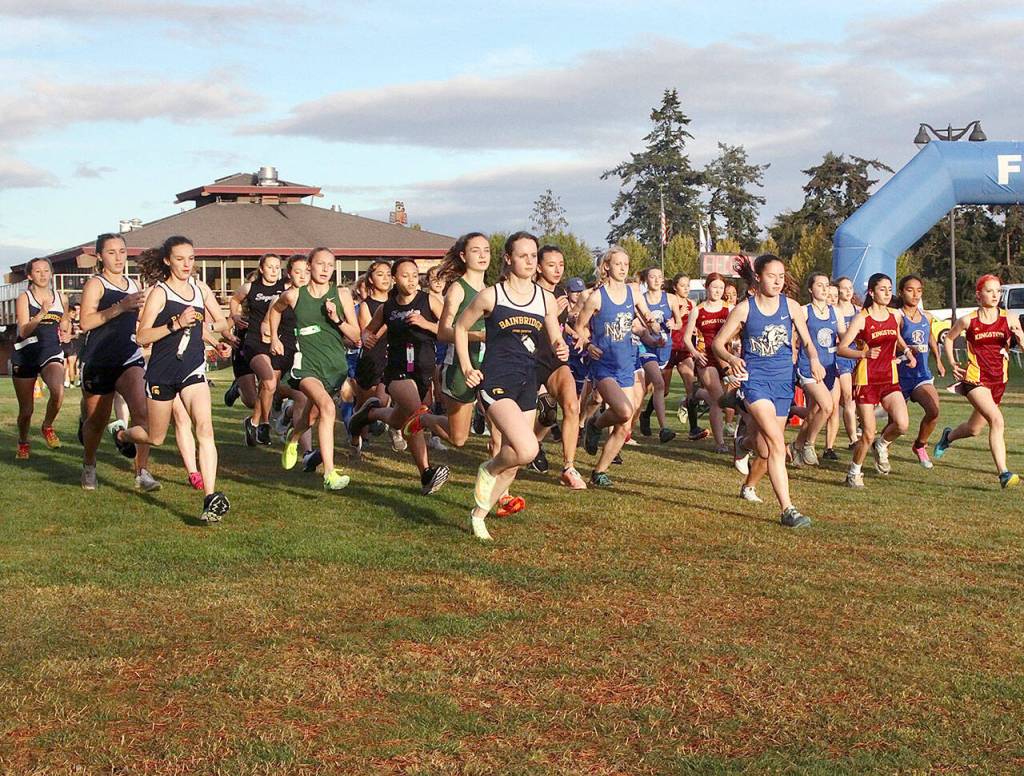 The varsity girls are off and running at the Olympic League CC Championships.
