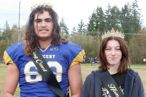 The Crescent High School king and queen of Homecoming 2022 are Conner Ferro-May and Bay Peppard. They were crowned at halftime the Loggers home football game against Quilcene on Saturday at Crescent School. (Dave Logan/for Peninsula Daily News)