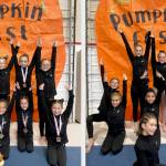 (Left) The Klahhane Gymnastics bronze team. From left, front, are McKinlee Thomason, CarlyMae Riggs, Paytynn Lindley and Charlotte Nevil. From left, back, are Raeleigh Thomason, Morgan Smith, Lainey DePiro and Harper Waterkotte. (Right) The Klahhane Gymnastics gold and platinum gymnasts. In the front is Harper Hilliker. From left, middle, are Gracelyn Goss, Raynee Ciarlo, Kira Hartman, Elyse Brown and Scarlett Sullivan. From left, standing, are Daylen Williams and Lucy Spekler.