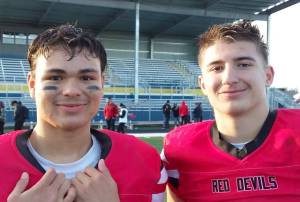 Jodell Wimberley, left, and Julian Carrick, Neah Bay football