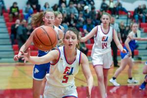 Steve Mullensky/ for Peninsula Daily News

East Jefferson Rival Juliette O’Hara goes ofter a loose ball to keep it inbounds during a Monday game played at the high school against the South Whidbey Falcons.