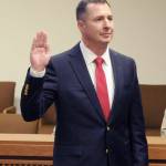 Clallam County Prosecuting Attorney Mark Nichols is sworn in on Wednesday after being reelected to the office. (Keith Thorpe/Peninsula Daily News)